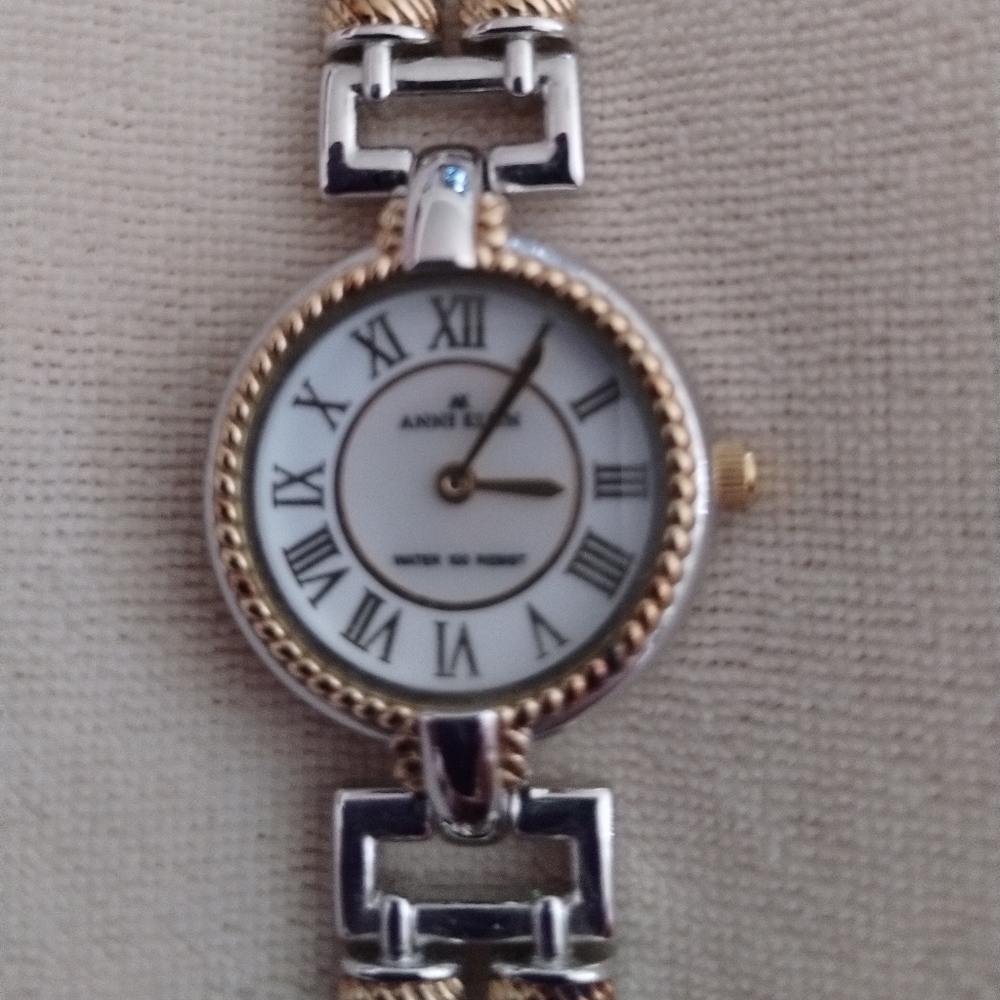VTG Anne Klein Watch for Women 2 Tone White Mother Pearl Dial Bracelet 10/7401